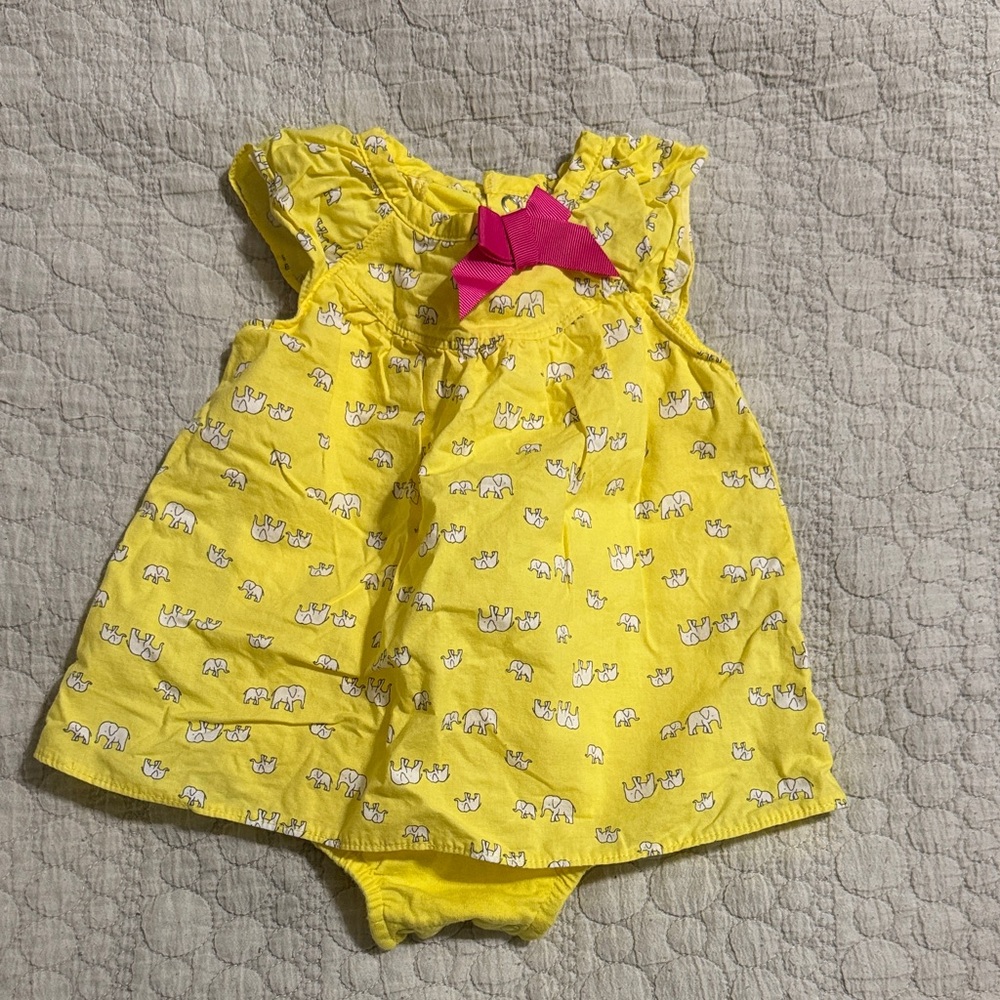 Carter's Yellow Elephant Print Dress with Pink Bow